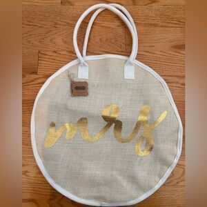 Mud Pie Round Tote Bag with Gold 'Mrs' Print
